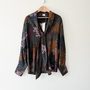 Quelledue QL2 NWT Giordana Floral 100% Silk Scarf Collar Top Blouse 48/12 US